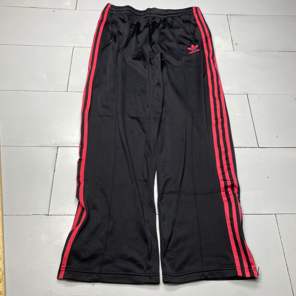 Adidas Originals Firebird Track Pants Women L Black Red Stripe Wide Leg 2005 Y2K